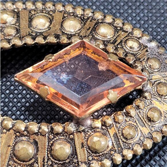 Vintage Art Deco Marquise Glass & Gold‎ Belt Buckle – Retro Accessory Find main image 8
